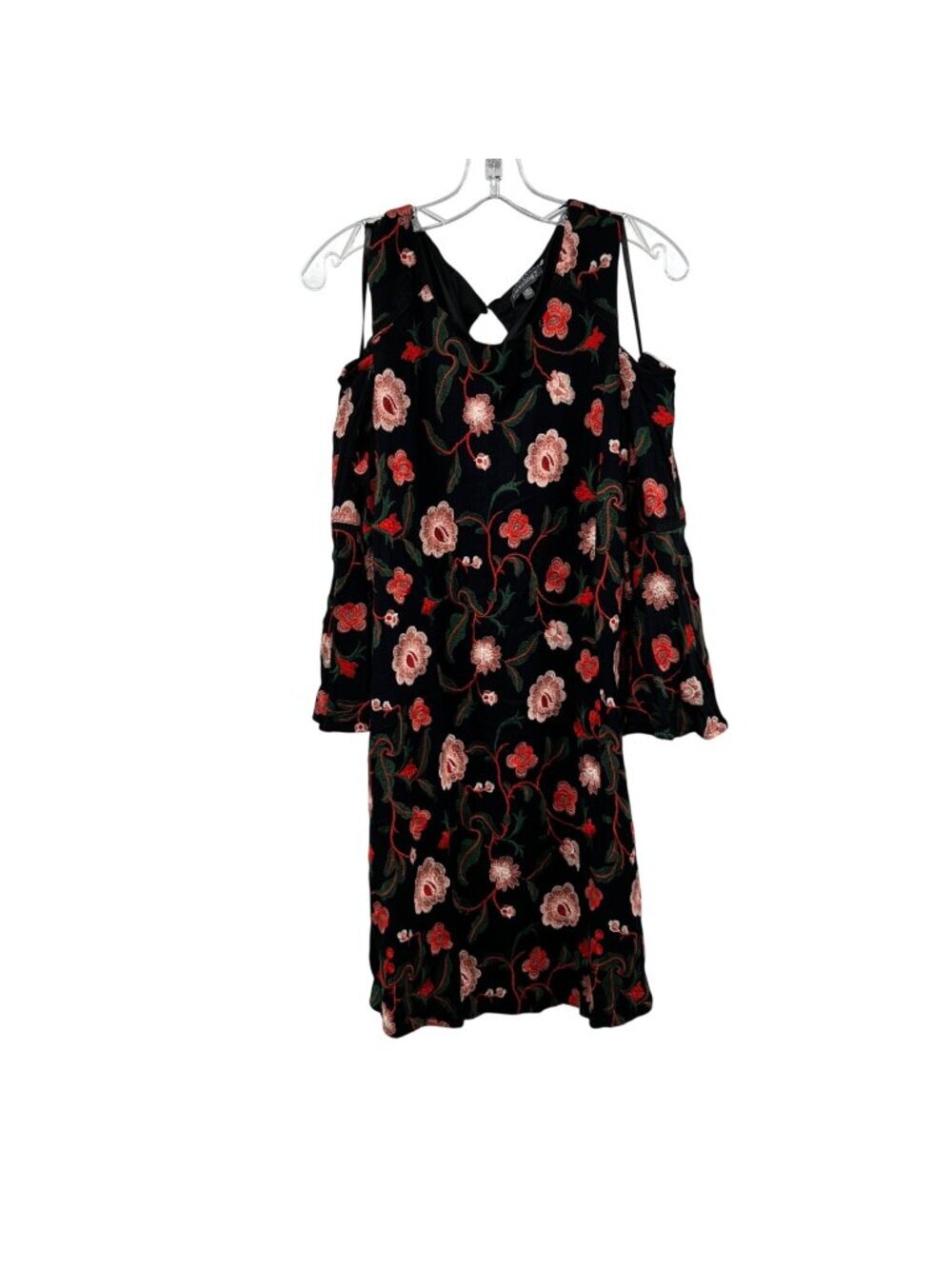 Luxology Floral Shift Dress Cold Shoulder Long Bell Sleeve Black/Multi Size 16